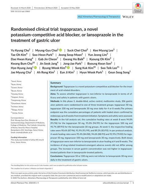 tegoprazan|Randomised clinical trial: tegoprazan, a novel .